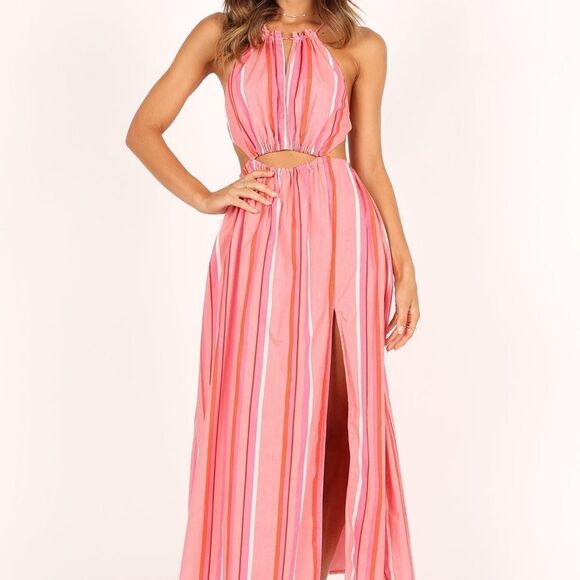 NWOT Pedal and Pup - Madam Stripe Cutout Cotton Halter Dress Size Large - Picture 7 of 15